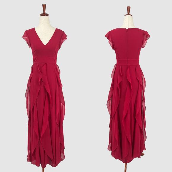 ModCloth Lace & Mesh Ruffle Chiffon Maxi Dress Size XS - Picture 1 of 7